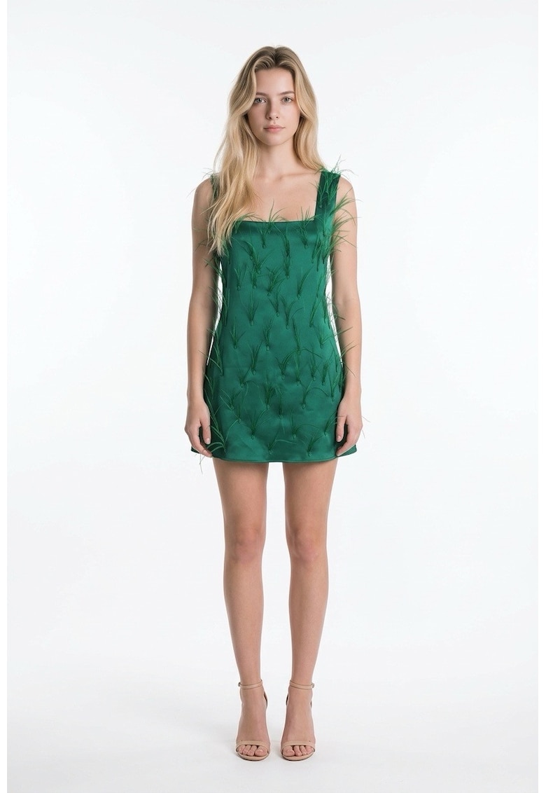 Rochie fara maneci cu pene Anais - Verde
