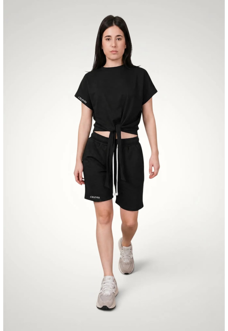 Set vara pentru femei - Casual - Bumbac Premium - Tricou ajustabil + Pantaloni scurti - Negru