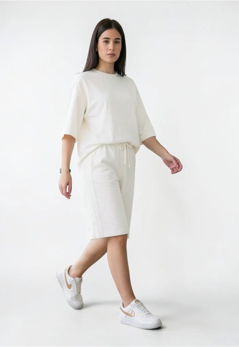 Set vara pentru femei - Oversize - Bumbac Premium - Tricou + Pantaloni scurti - Alb