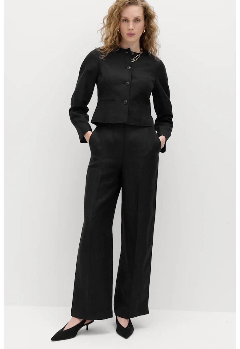 Pantaloni eleganti din amestec de in - Negru