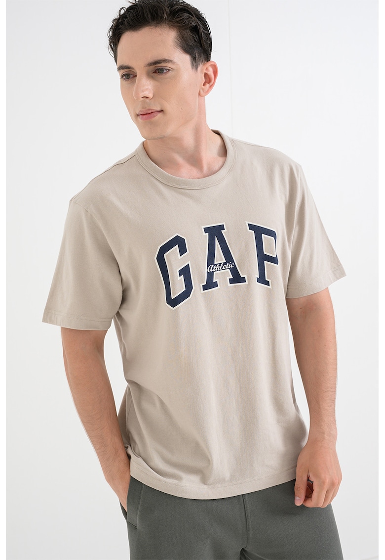Tricou lejer cu imprimeu logo - Bej deschis
