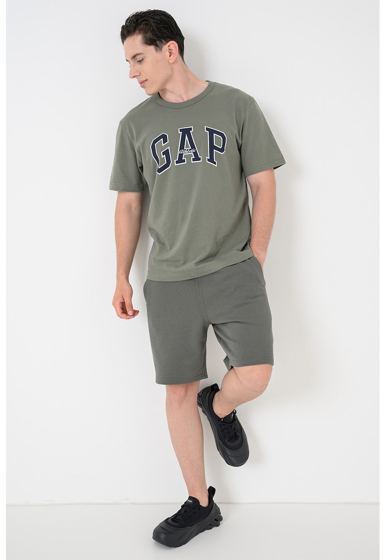 Tricou lejer cu imprimeu logo - Verde sparanghel/Bleumarin