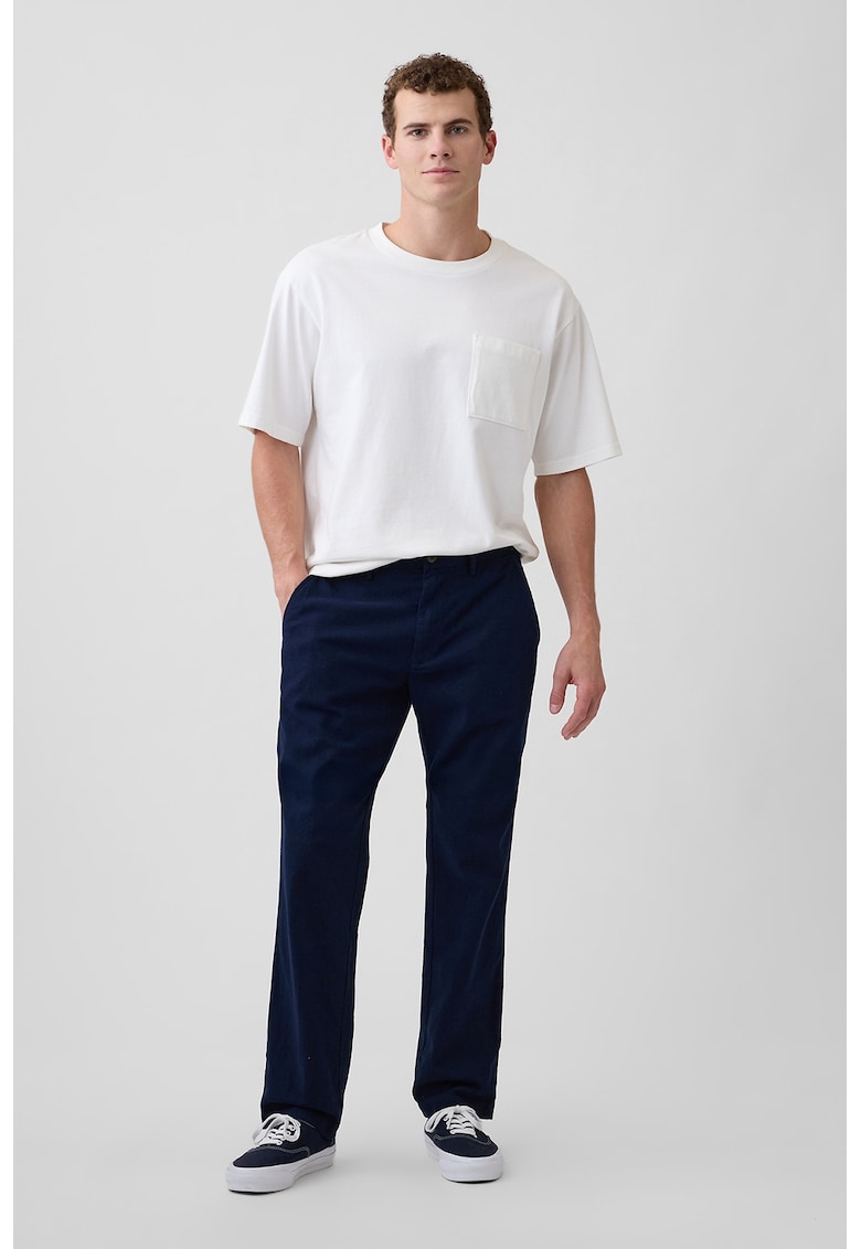 Pantaloni chino uni din amestec de in - Bleumarin
