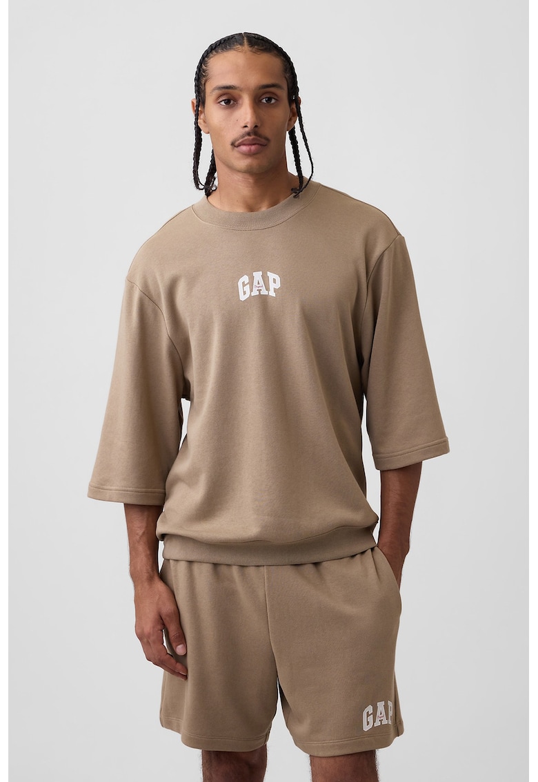 Tricou supradimensionat cu maneci cazute - Maro taupe