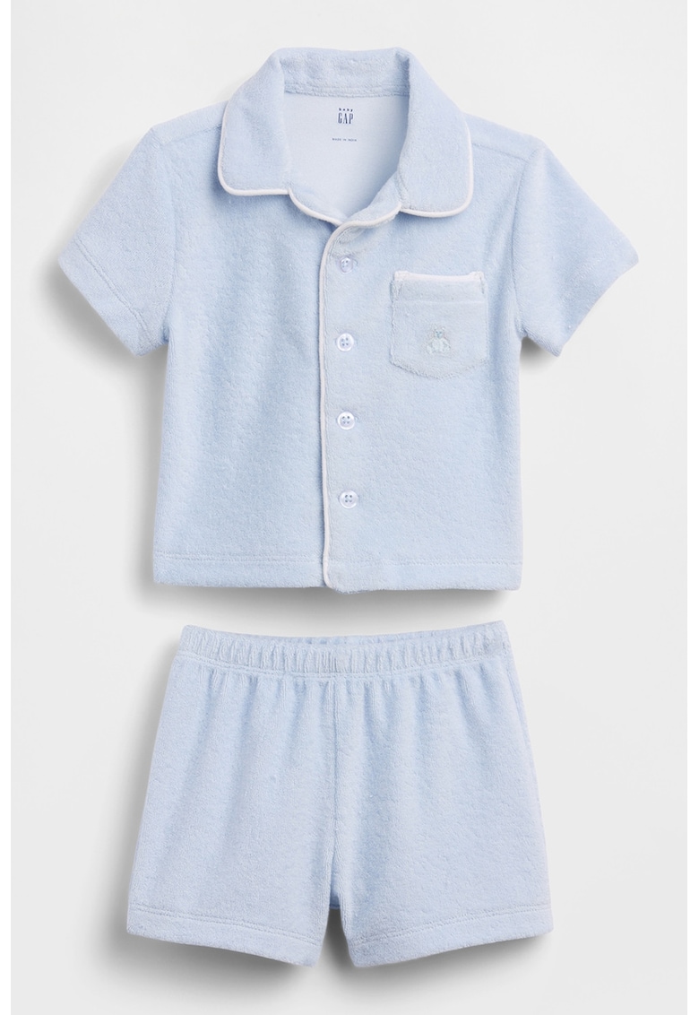 Set de pantaloni scurti si camasa din amestec de bumbac cu maneci scurte - 2 piese - Albastru pastel