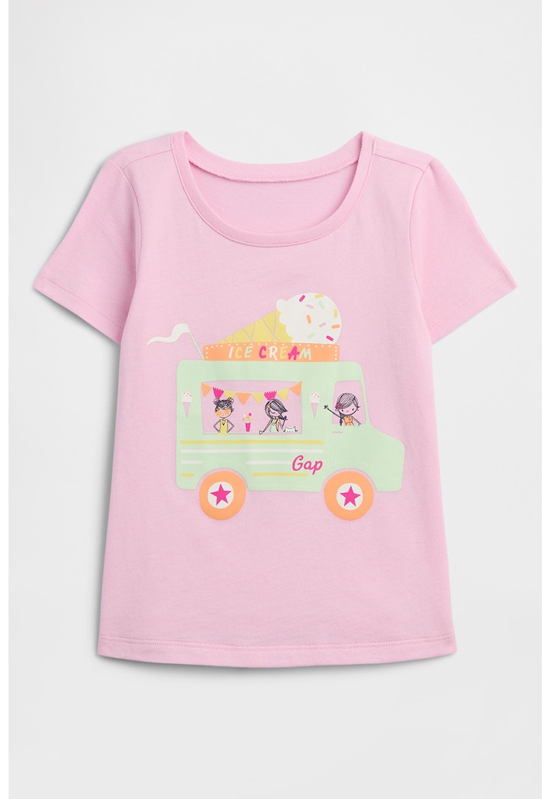 Tricou din bumbac cu imprimeu grafic - Roz pastel