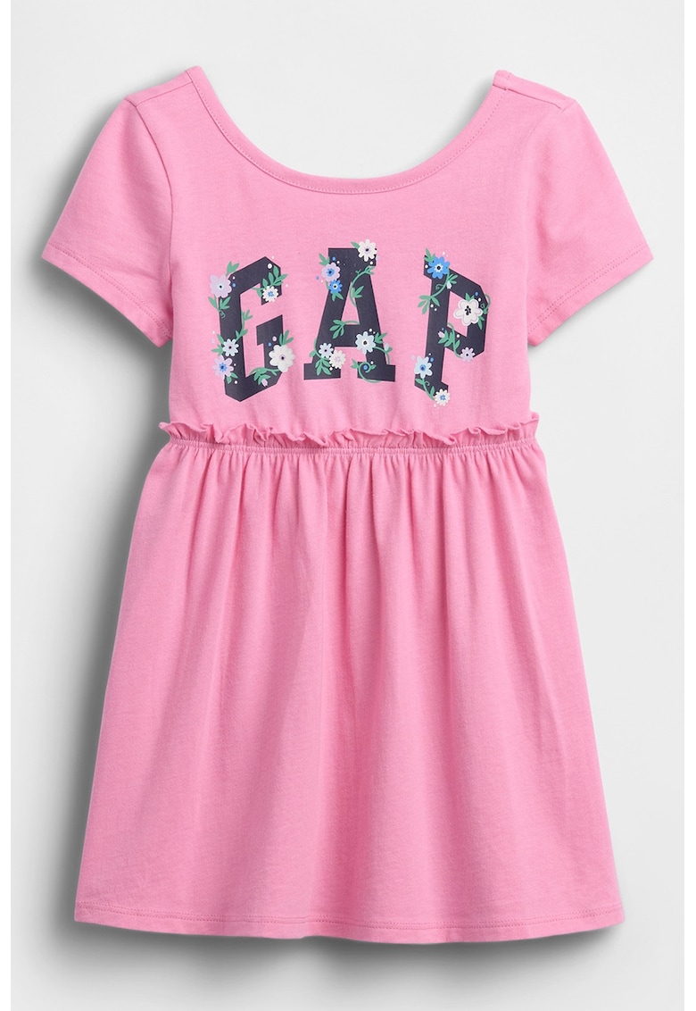 Rochie evazata din bumbac cu imprimeu logo - Roz pastel
