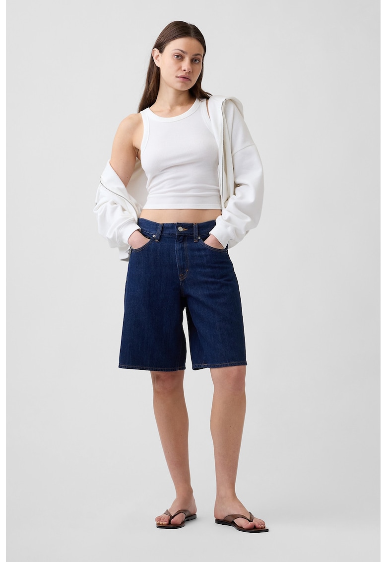 Bermude din denim cu talie medie - Bleumarin