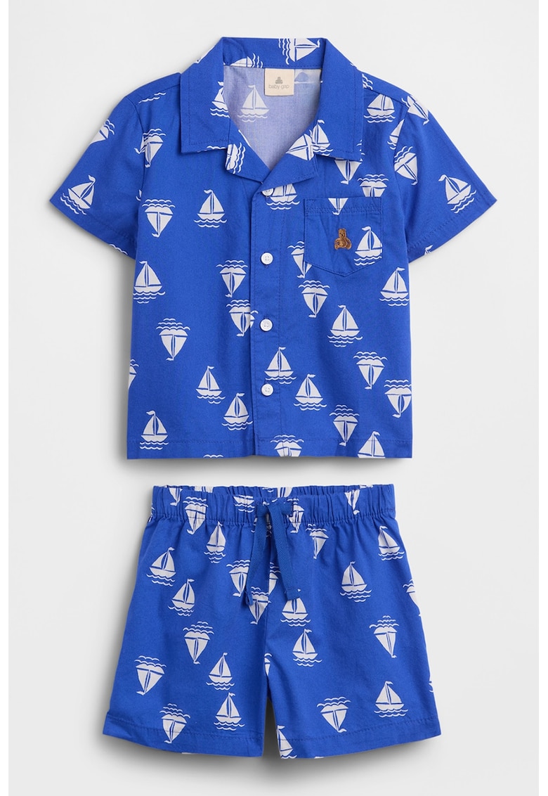 Set de pantaloni scurti si camasa din bumbac cu model - 2 piese - Albastru royal