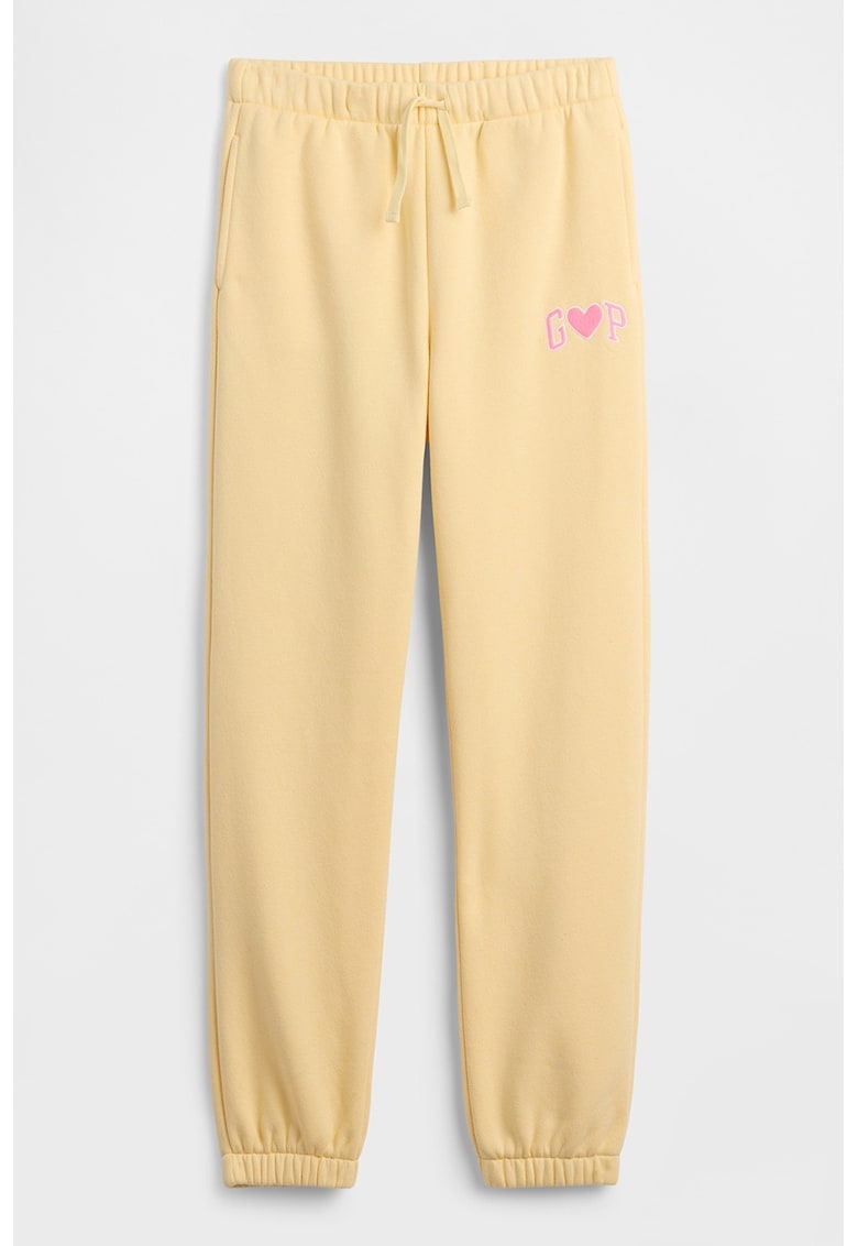 Pantaloni de trening din amestec de bumbac cu snururi - Galben pal