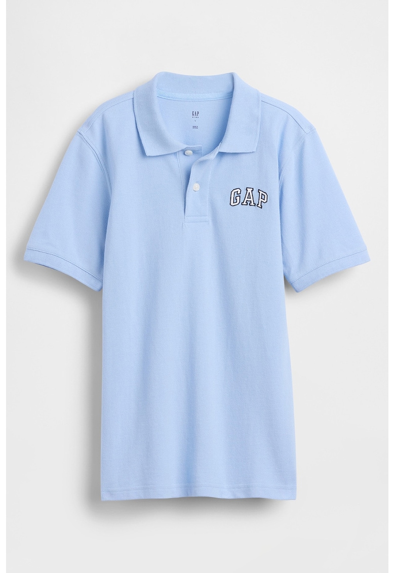 Tricou polo din bumbac cu logo brodat - Albastru pastel
