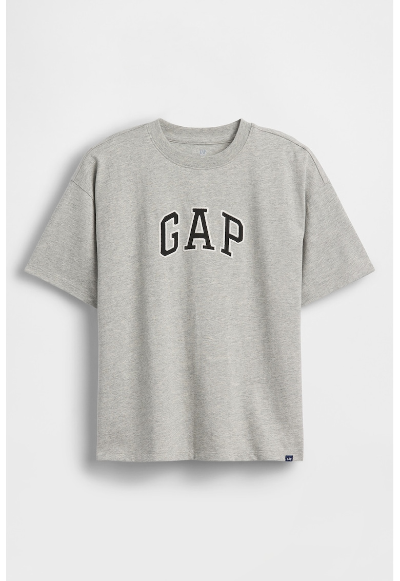 Tricou din bumbac cu logo - Gri deschis melange