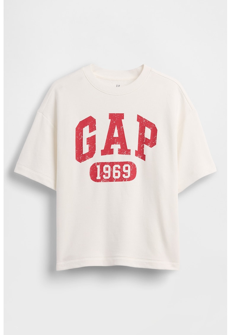 Tricou lejer cu imprimeu logo - Alb murdar