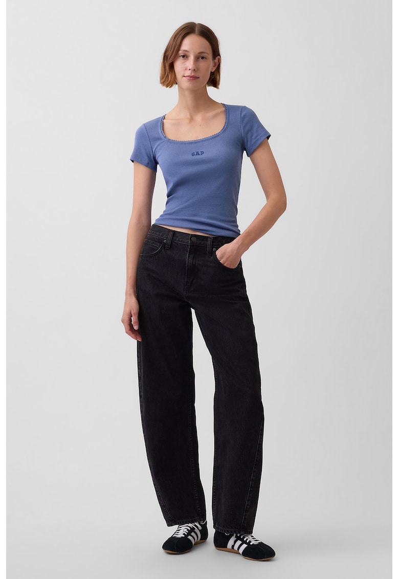 Tricou slim-fit cu decolteu patrat - Albastru inchis