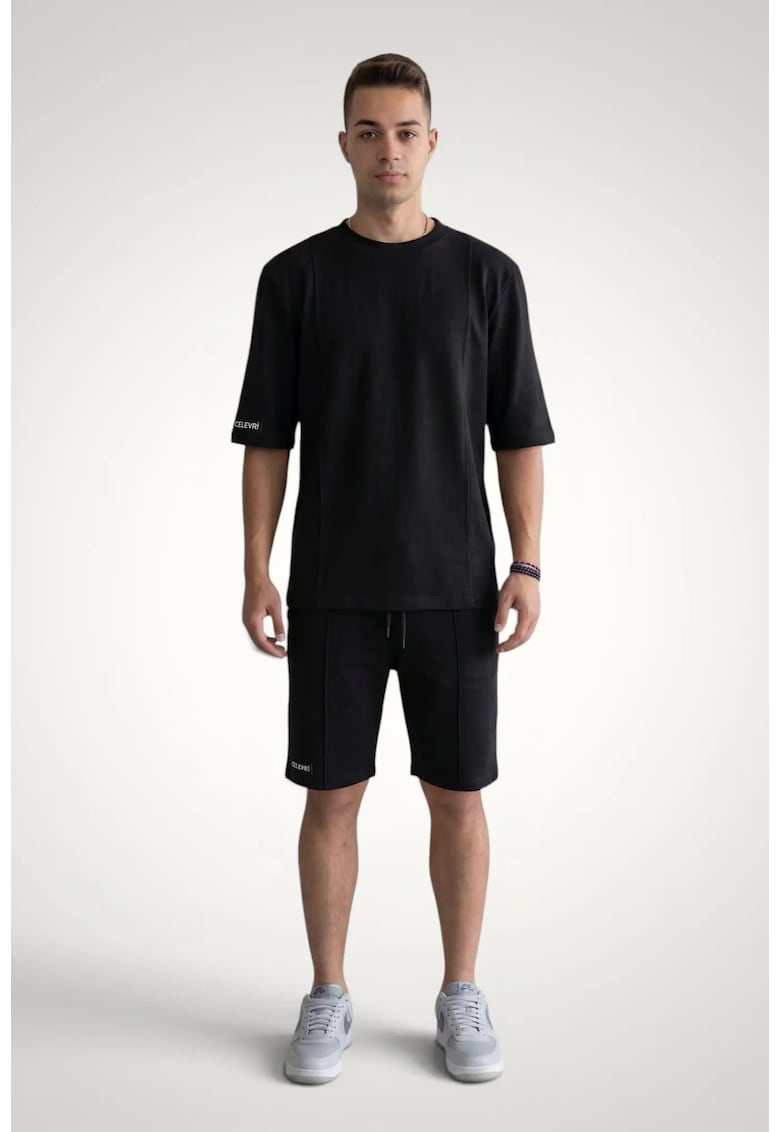 Set vara pentru barbati - Casual - Tricou si Pantaloni scurti - Bumbac premium - Negru
