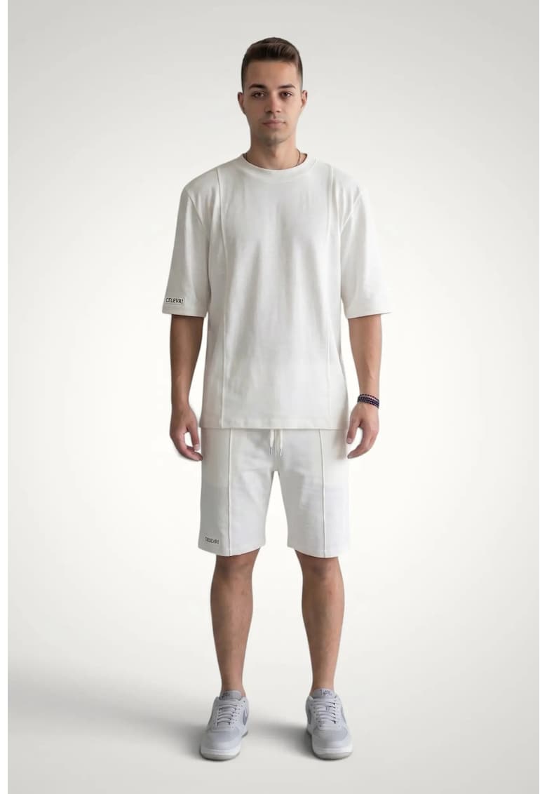 Set vara pentru barbati - Casual - Tricou si Pantaloni scurti - Bumbac premium - Alb