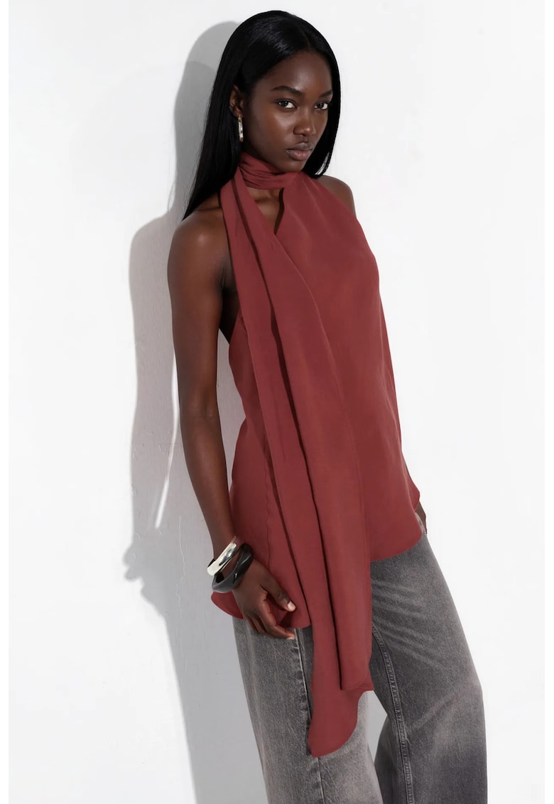 Bluza dama - guler halter - croiala lejera - rosu - 85% modal - 15% poliester