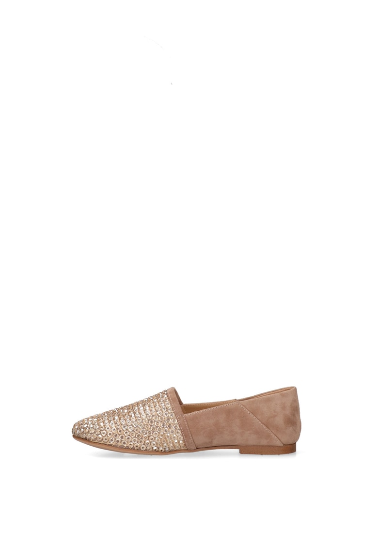 Pantofi loafer de piele intoarsa cu strasuri Miriel Ultra - Maro camel