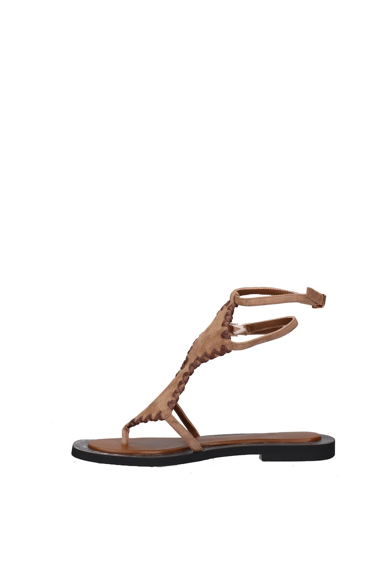 Sandale de piele intoarsa cu catarama Lunaria Lux - Maro camel