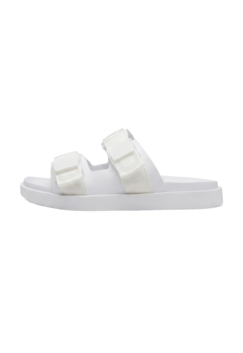 Papuci din piele cu talpa plata - Alb