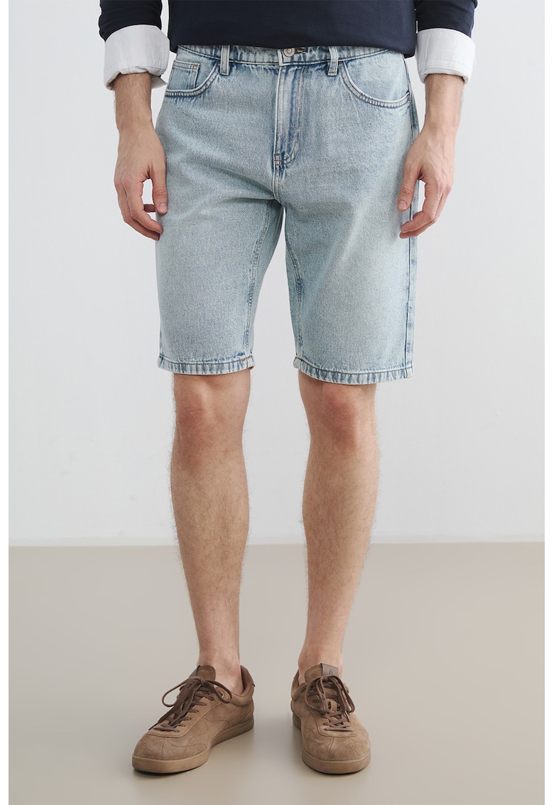 Bermude slim fit din denim - Gri deschis