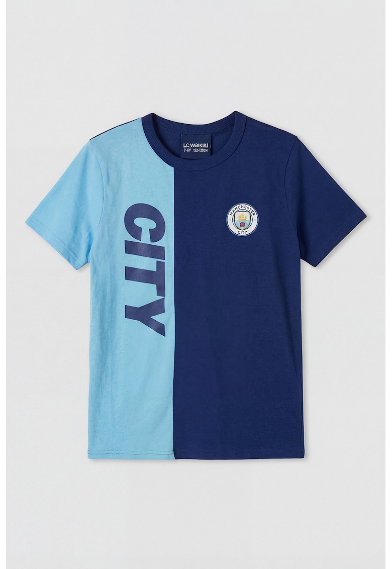 Tricou din bumbac cu logo Manchester City - Albastru inchis/Albastru azur