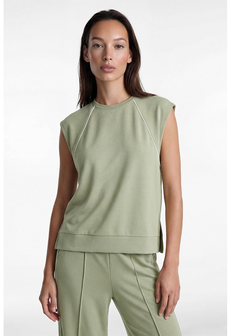 Top regular fit cu decolteu la baza gatului - Verde stins