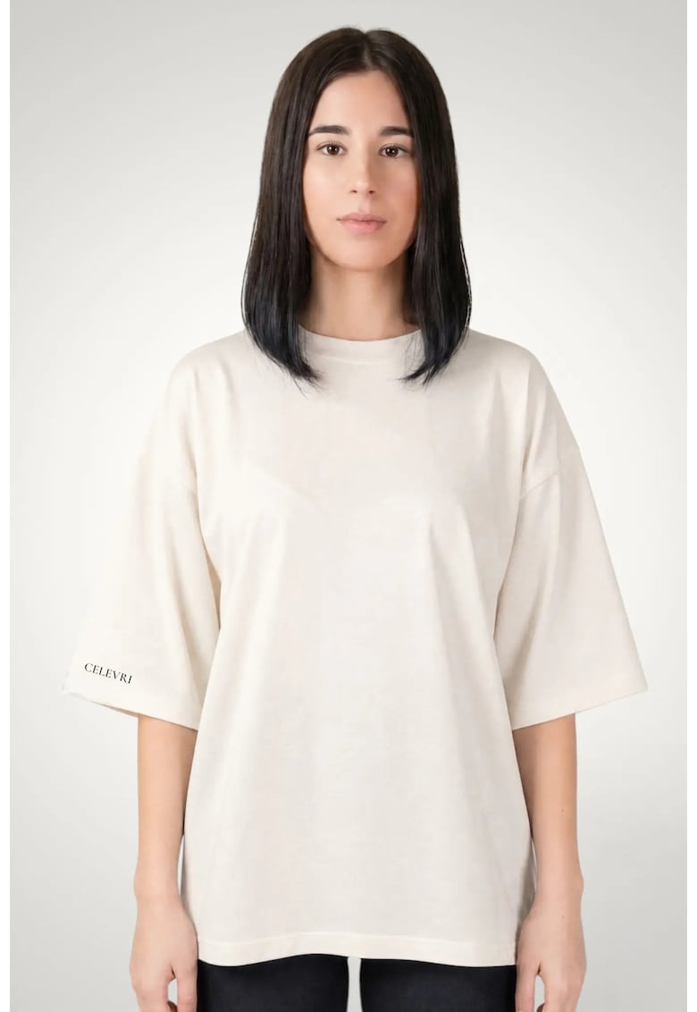 Tricou dama - maneci supradimimensionate din bumbac premium - Alb