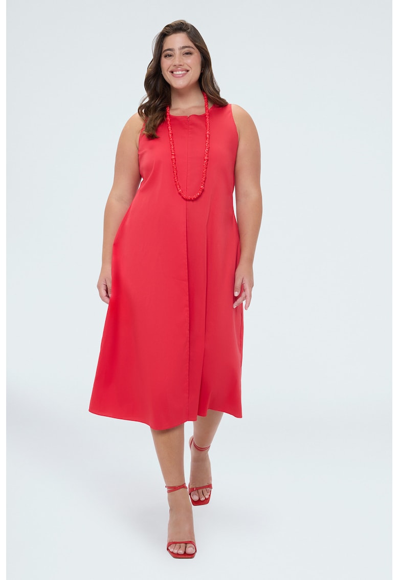 Rochie evazata cu fermoar - Rosu vermillion