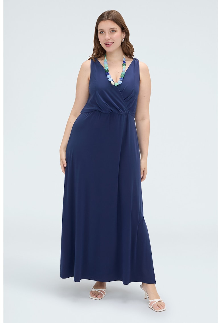 Rochie evazata cu decolteu in V - Bleumarin