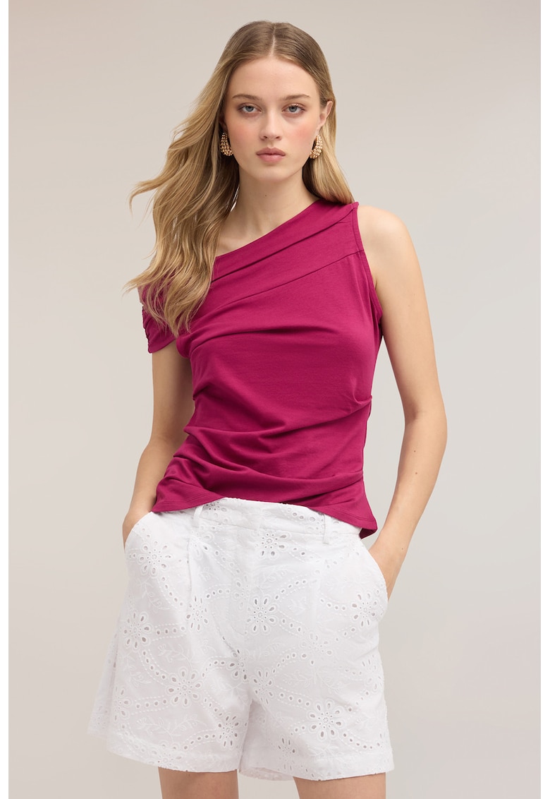 Bluza din amestec de bumbac cu model uni - Roz zmeuriu
