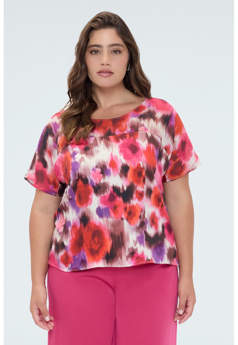 Bluza cu maneci scurte si imprimeu floral - Multicolor