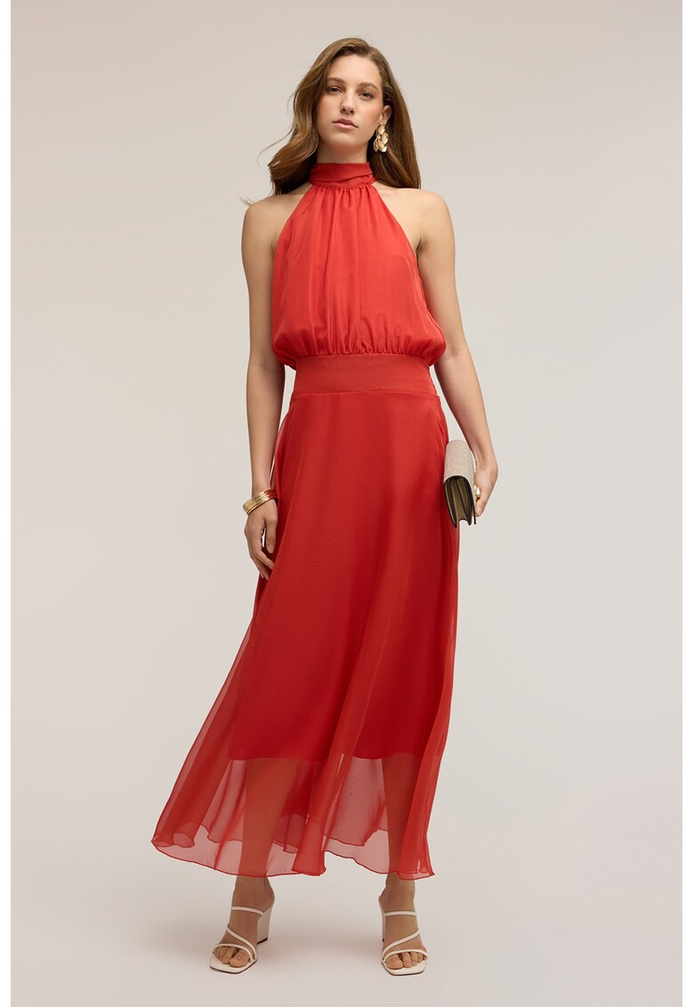 Rochie cu decolteu halter Long Voile - Rosu