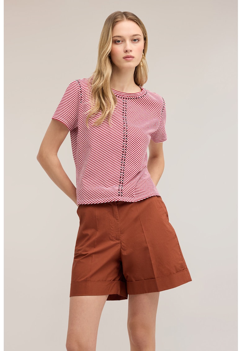 tricou de bumbac in dungi cu strasuri - Rosu/Alb