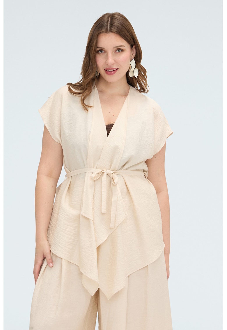 Cardigan vaporos cu snur - Bej