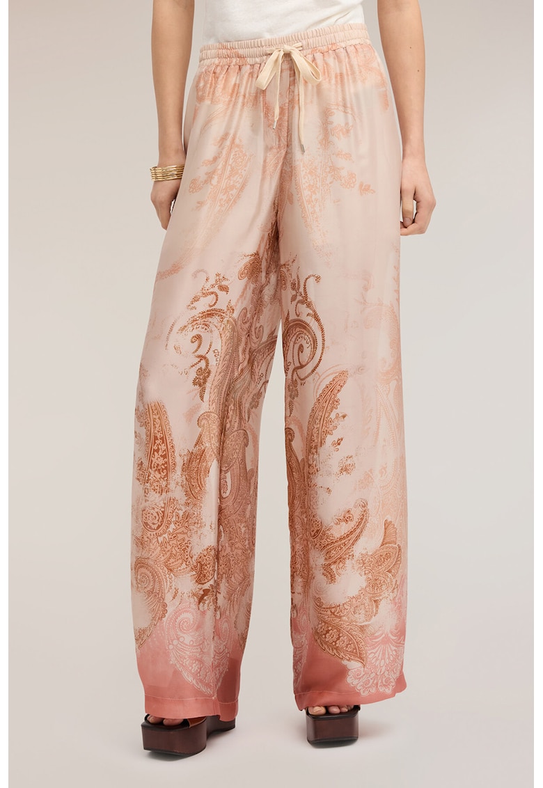 Pantaloni ampli cu model si talie ajustabila - Roz deschis