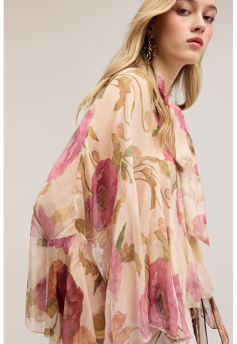 Bluza lejera din amestec de matase - Bej/Roz