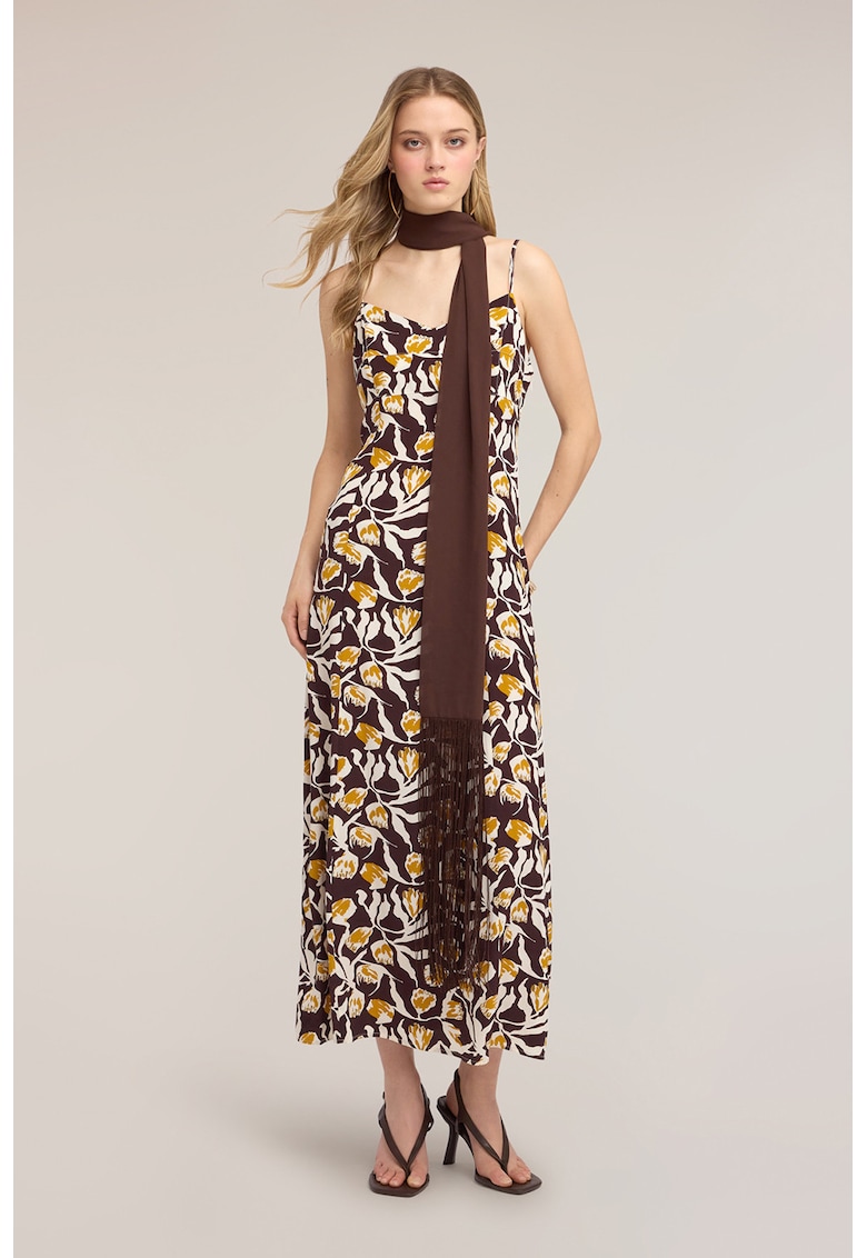 Rochie cu imprimeu floral - Maro/Crem/Galben mustar