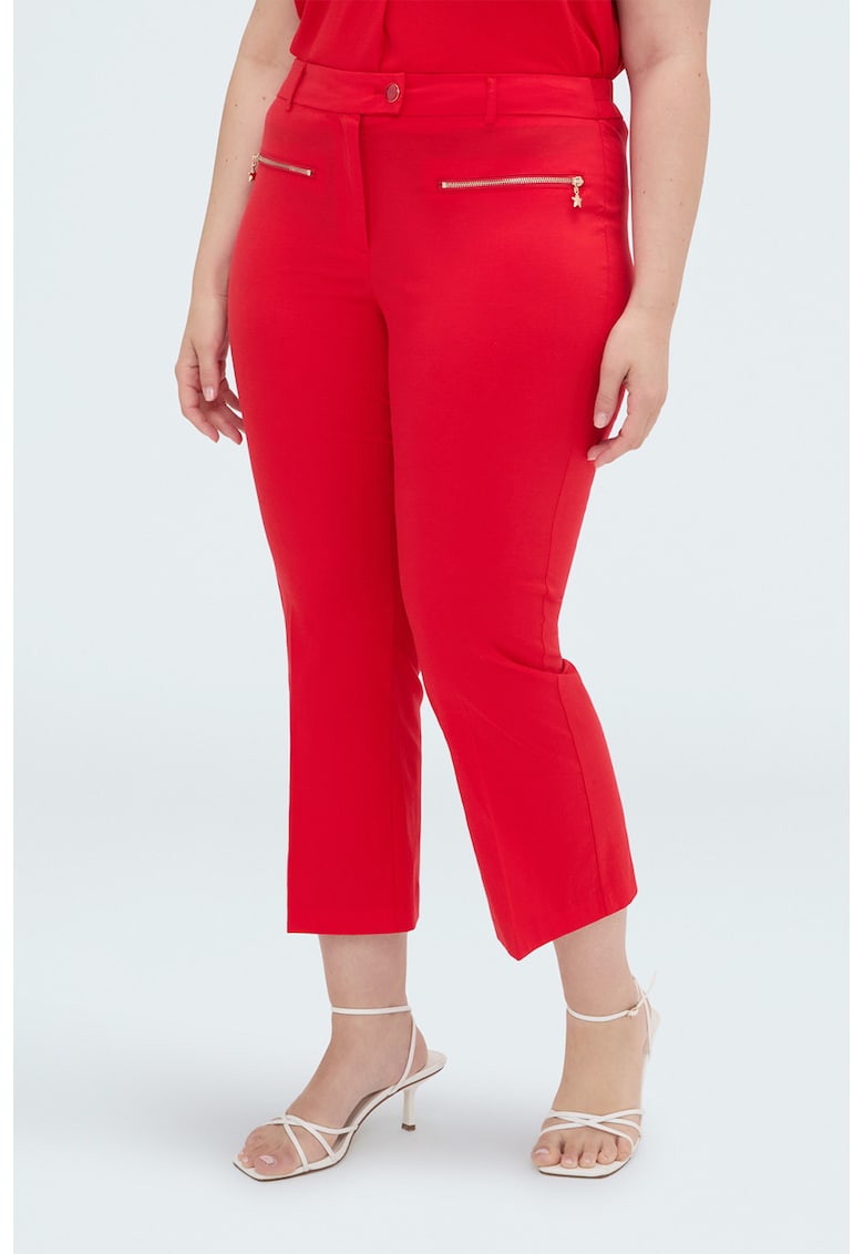 Pantaloni capri din amestec de lyocell - Rosu vermillion
