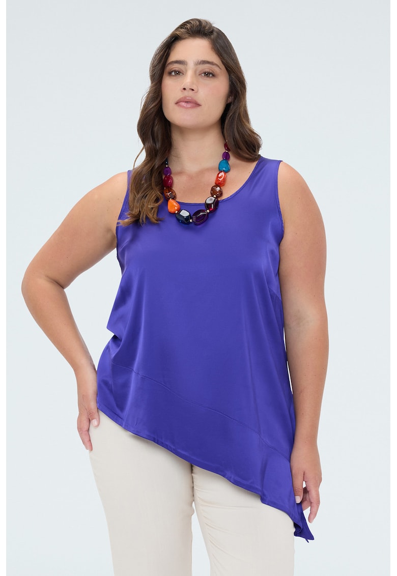 Top asimetric din satin - Albastru royal