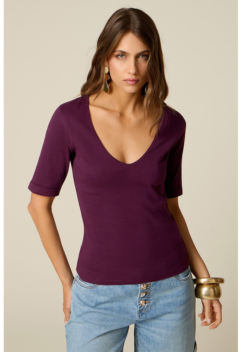 Bluza slim-fit cu decolteu adanc in V - Deep Purple