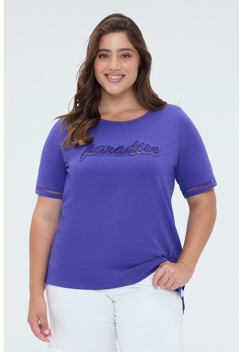 Tricou lejer cu decupaje decorative - Albastru royal/Argintiu