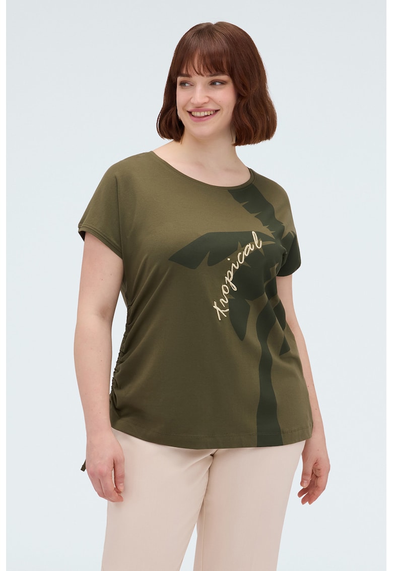 Tricou cu prindere laterale si imprimeu - Verde masliniu