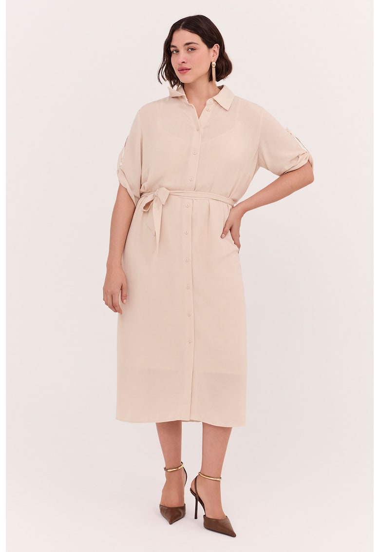 Rochie-camasa midi - Bej sampanie