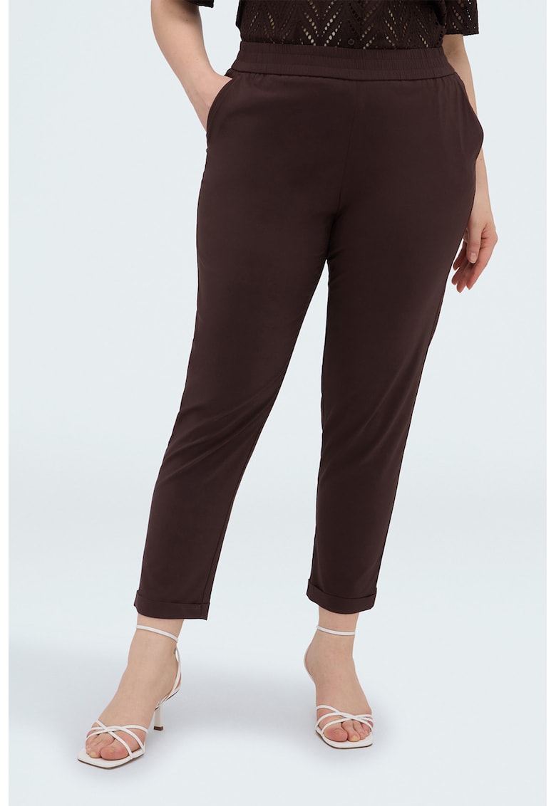 Pantaloni conici cu talie elastica - Maro inchis