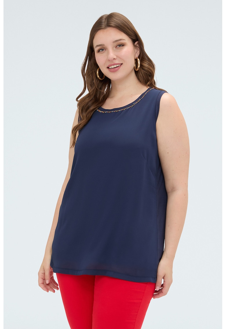 Bluza cu decolteu decorat - fara maneci - Albastru oceanic
