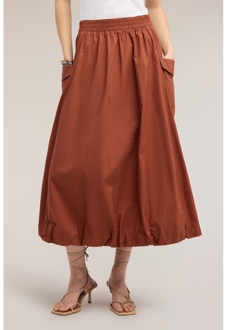 Fusta midi cu buzunare laterale - Maro cognac -