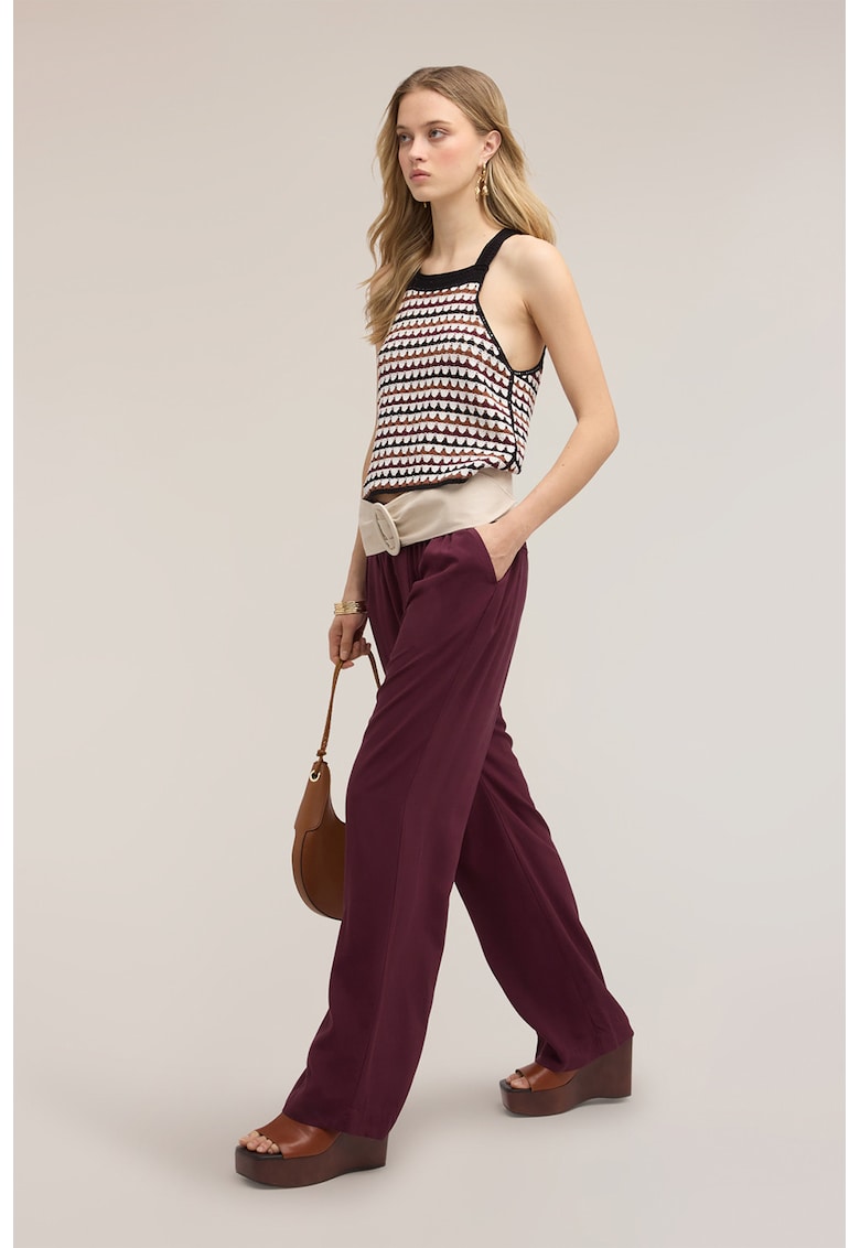 Pantaloni drepti cu model uni - Violet pruna