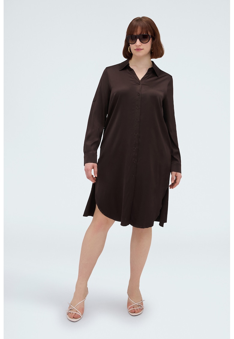Rochie-camasa cu croiala dreapta - Maro inchis -