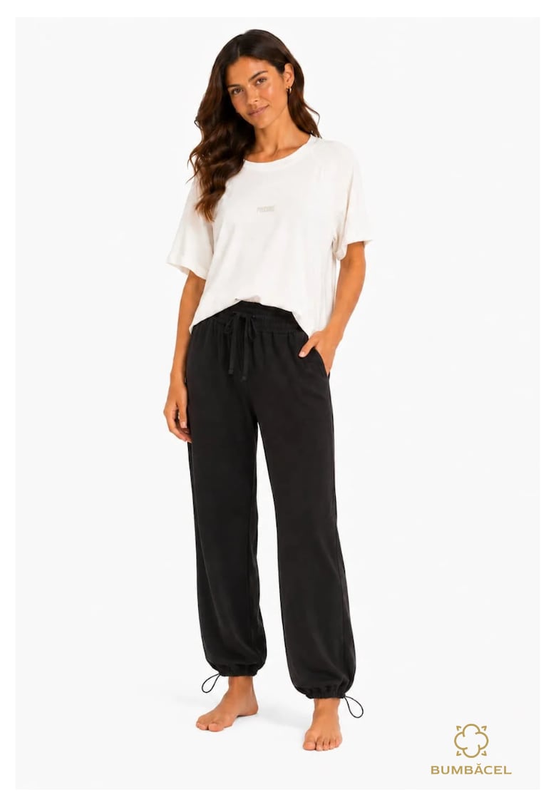 Set dama casual din bumbac cu pantaloni jogger - Negru